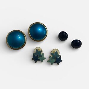 Blue Circle & Star Stud Earring Collection – 3 Pairs